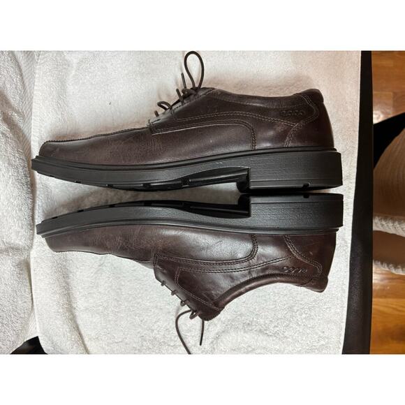 Ecco Men 11.5 Brown Leather Moc Toe Derby Oxfords Square Toe Casual - Picture 6 of 8